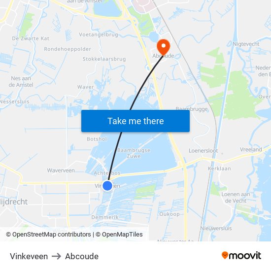 Vinkeveen to Abcoude map