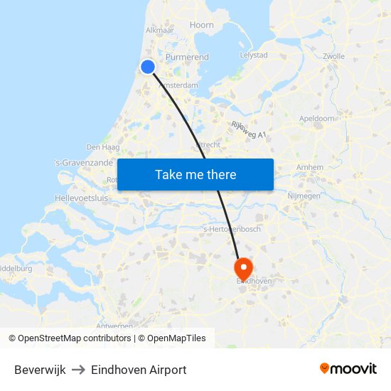 Beverwijk to Eindhoven Airport map
