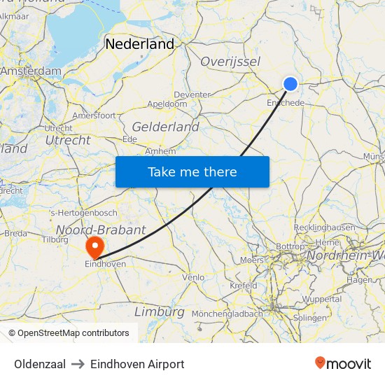 Oldenzaal to Eindhoven Airport map