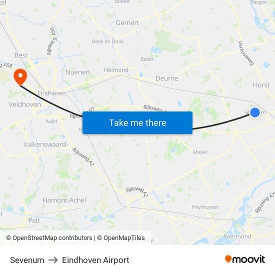 Sevenum to Eindhoven Airport map