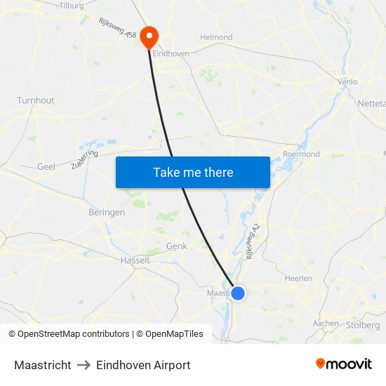 Maastricht to Eindhoven Airport map