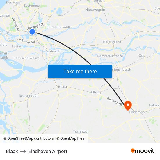 Blaak to Eindhoven Airport map