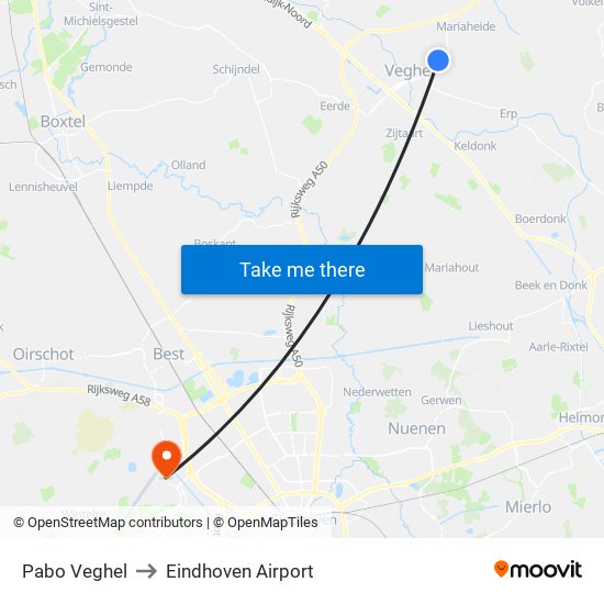 Pabo Veghel to Eindhoven Airport map