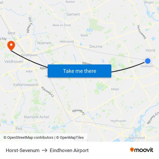 Horst-Sevenum to Eindhoven Airport map