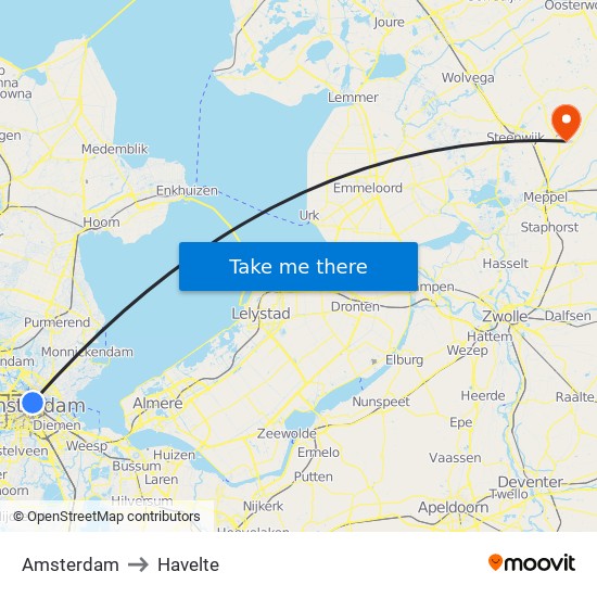 Amsterdam to Havelte map