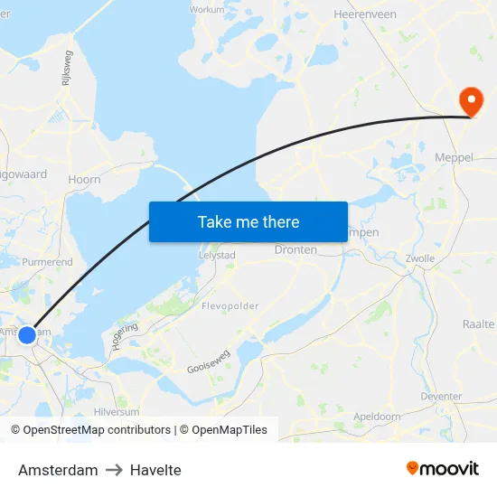 Amsterdam to Havelte map