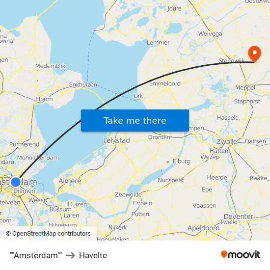 ""Amsterdam"" to Havelte map