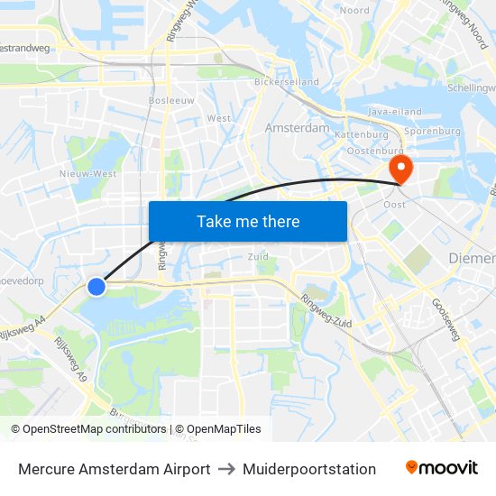 Mercure Amsterdam Airport to Muiderpoortstation map