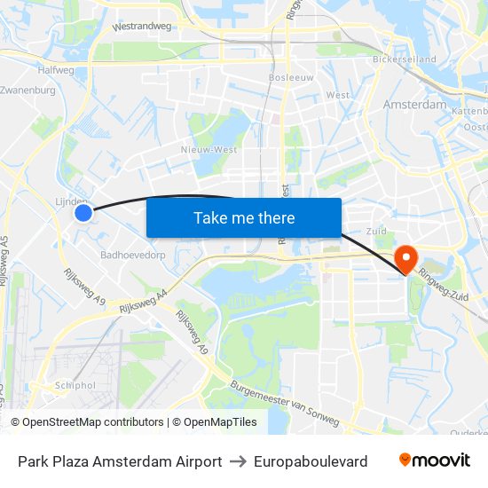 Park Plaza Amsterdam Airport to Europaboulevard map