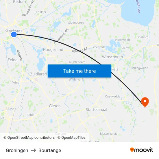 Groningen to Bourtange map