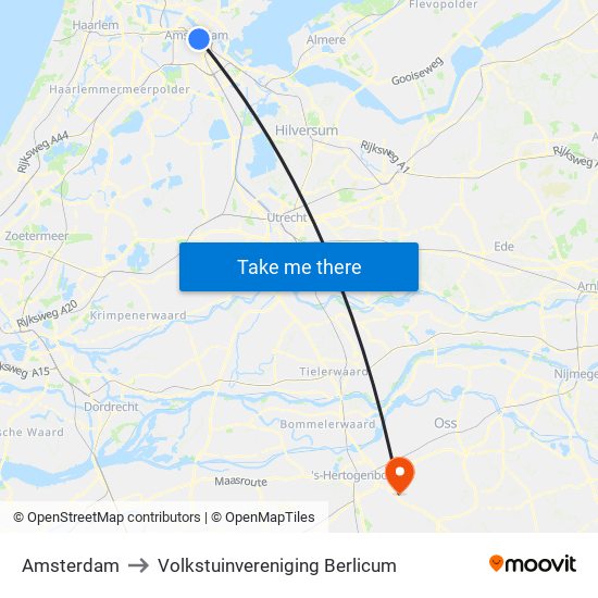 Amsterdam to Volkstuinvereniging Berlicum map