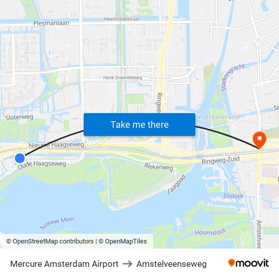 Mercure Amsterdam Airport to Amstelveenseweg map