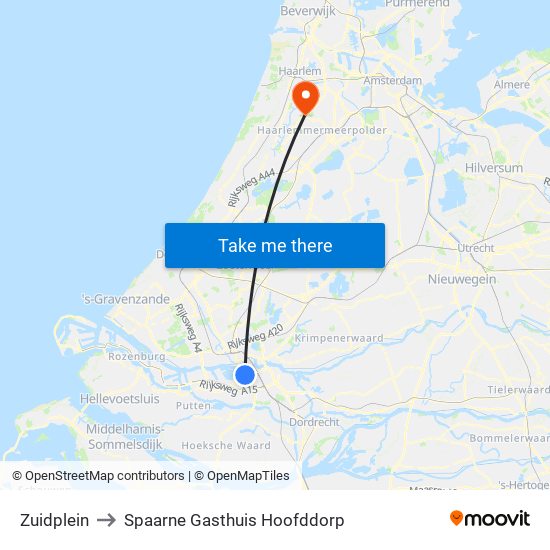 Zuidplein to Spaarne Gasthuis Hoofddorp map