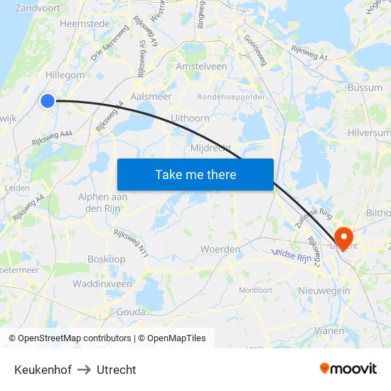 Keukenhof to Utrecht map