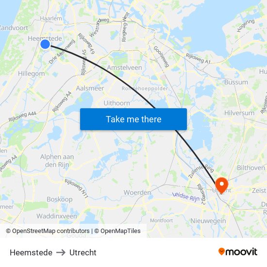 Heemstede to Utrecht map