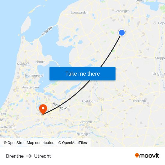 Drenthe to Utrecht map