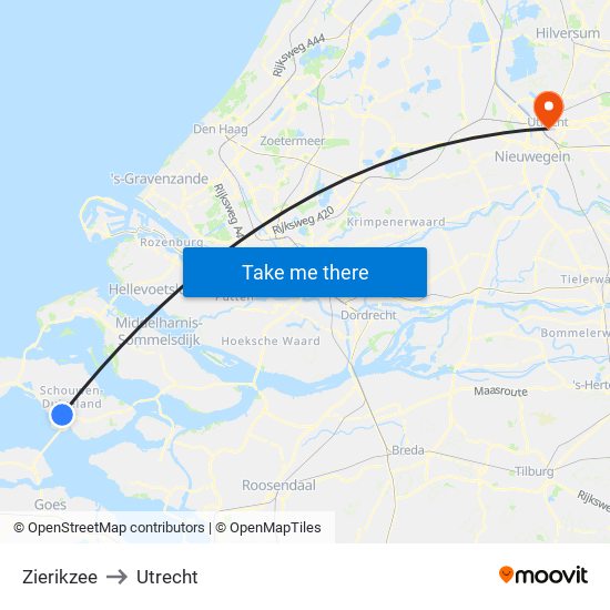 Zierikzee to Utrecht map