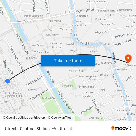 Utrecht Centraal Station to Utrecht map