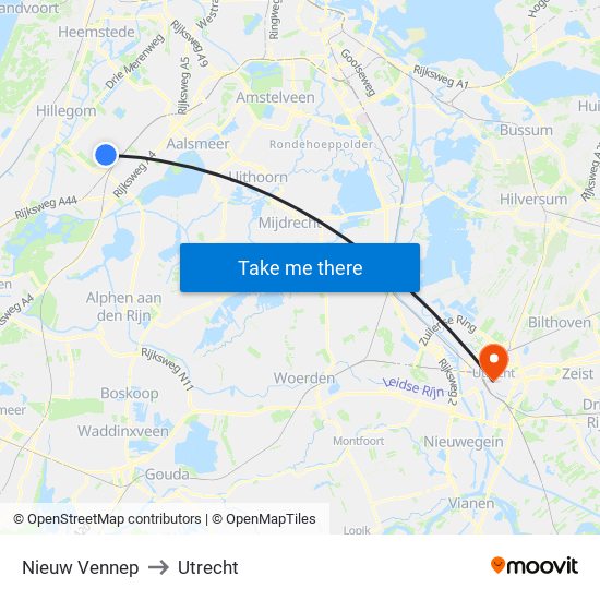 Nieuw Vennep to Utrecht map