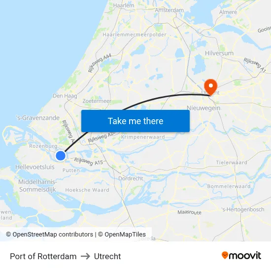 Port of Rotterdam to Utrecht map