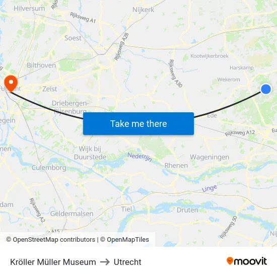 Kröller Müller Museum to Utrecht map