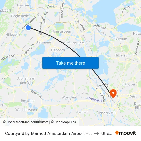 Courtyard by Marriott Amsterdam Airport Hoofddorp to Utrecht map