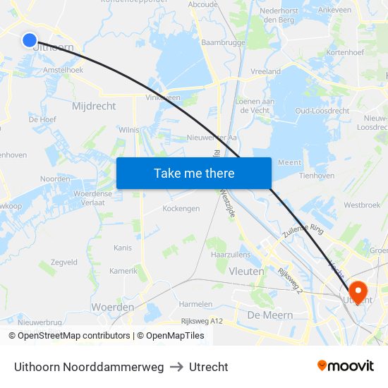 Uithoorn Noorddammerweg to Utrecht map