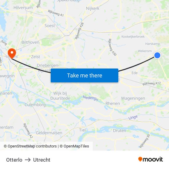 Otterlo to Utrecht map
