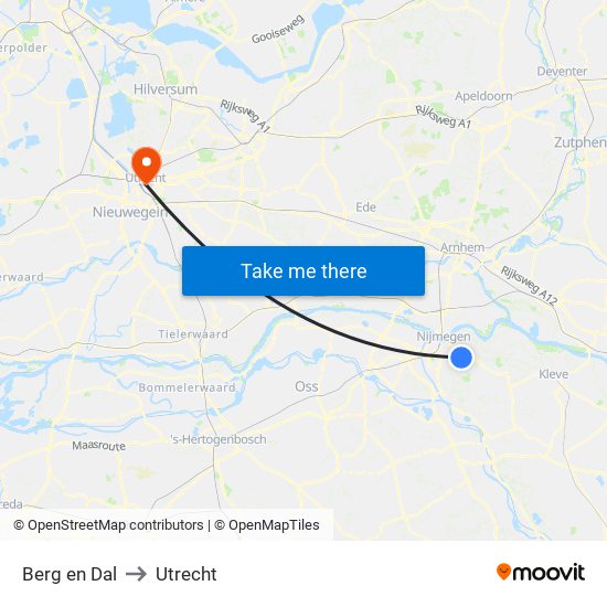 Berg en Dal to Utrecht map