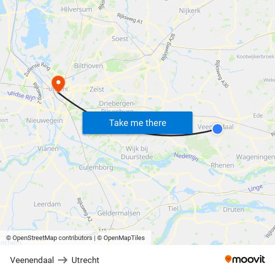 Veenendaal to Utrecht map