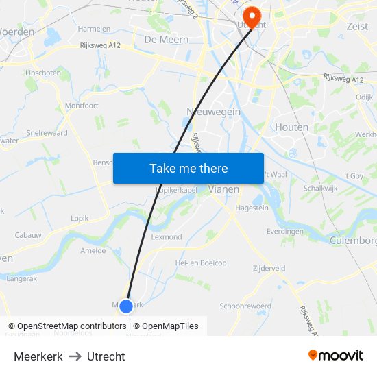 Meerkerk to Utrecht map