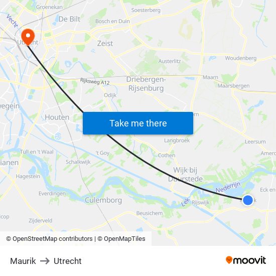 Maurik to Utrecht map