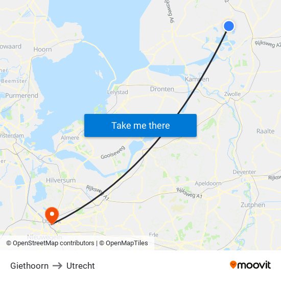 Giethoorn to Utrecht map