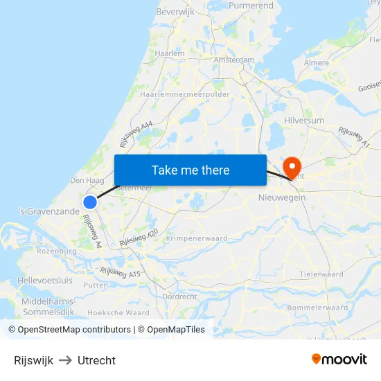 Rijswijk to Utrecht map