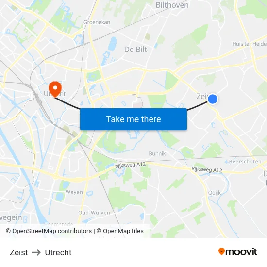 Zeist to Utrecht map