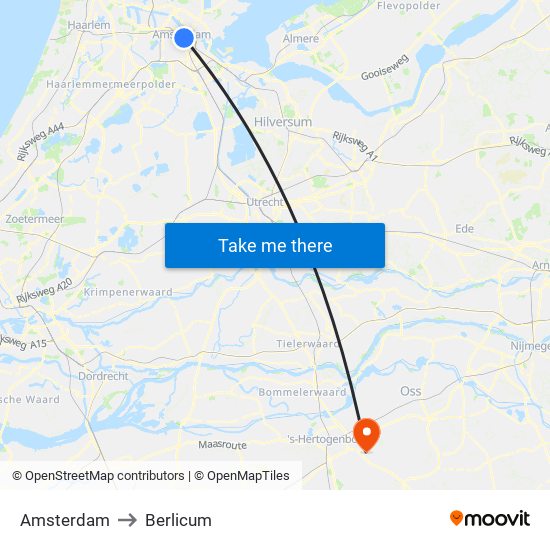 Amsterdam to Berlicum map