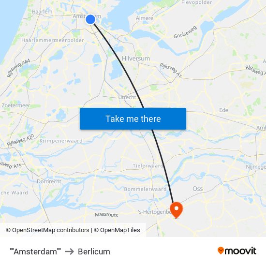 ""Amsterdam"" to Berlicum map