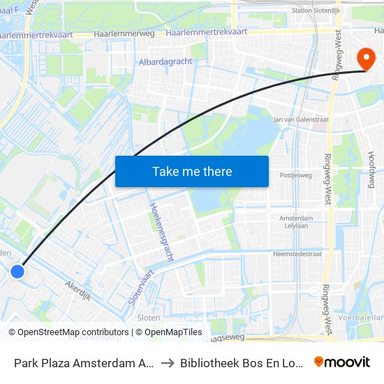 Park Plaza Amsterdam Airport to Bibliotheek Bos En Lommer map