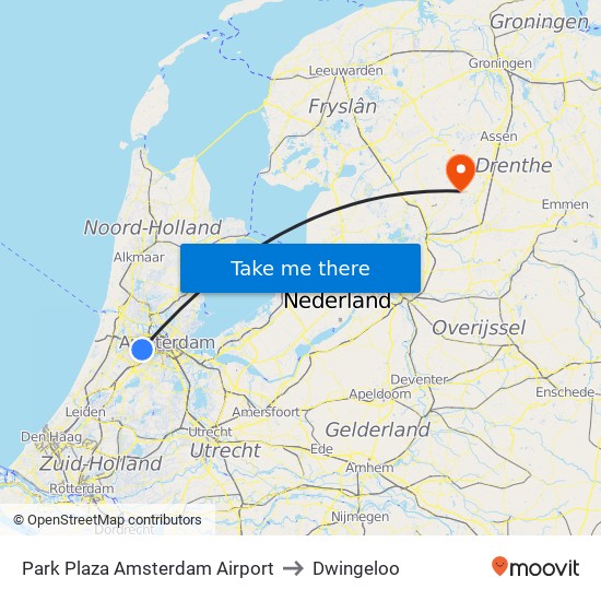 Park Plaza Amsterdam Airport to Dwingeloo map