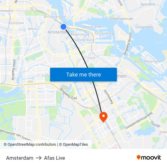 Amsterdam to Afas Live map