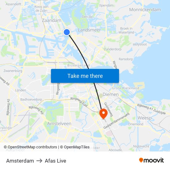 Amsterdam to Afas Live map