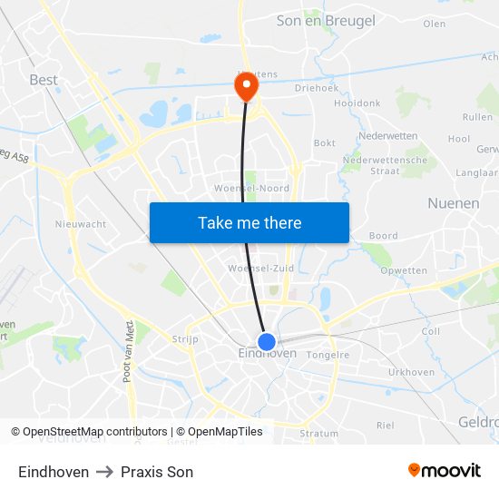 Eindhoven to Praxis Son map