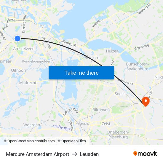 Mercure Amsterdam Airport to Leusden map