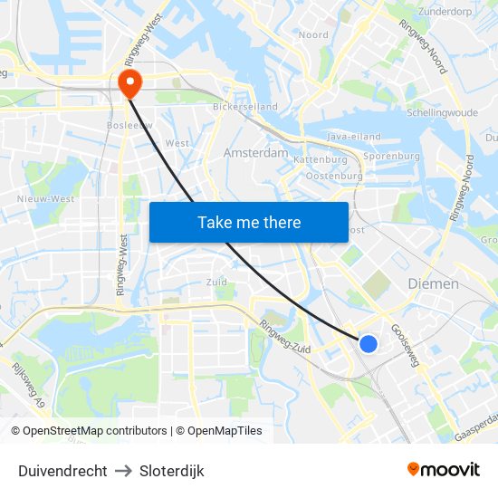 Duivendrecht to Sloterdijk map