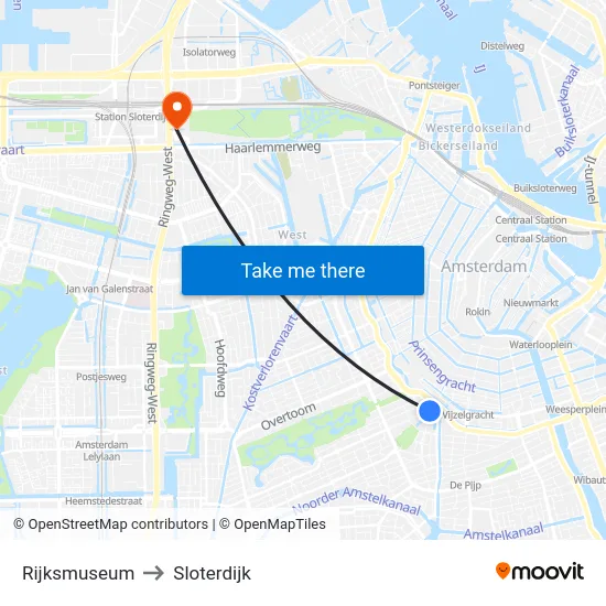 Rijksmuseum to Sloterdijk map