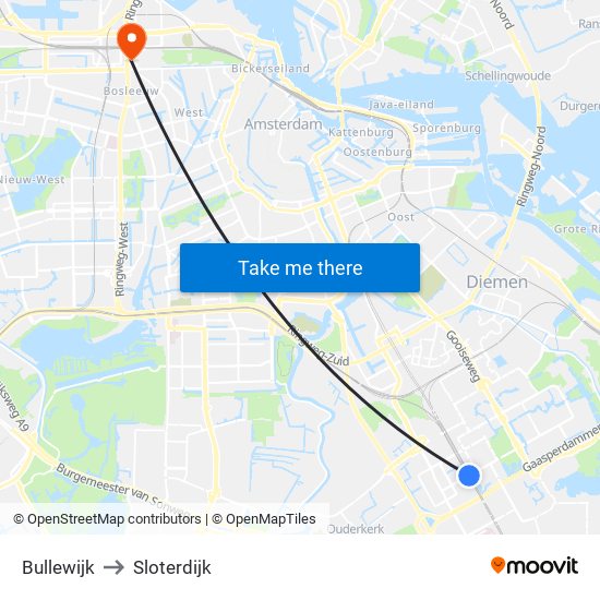 Bullewijk to Sloterdijk map