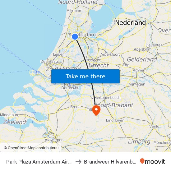 Park Plaza Amsterdam Airport to Brandweer Hilvarenbeek map