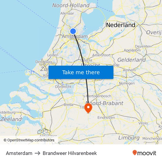 Amsterdam to Brandweer Hilvarenbeek map