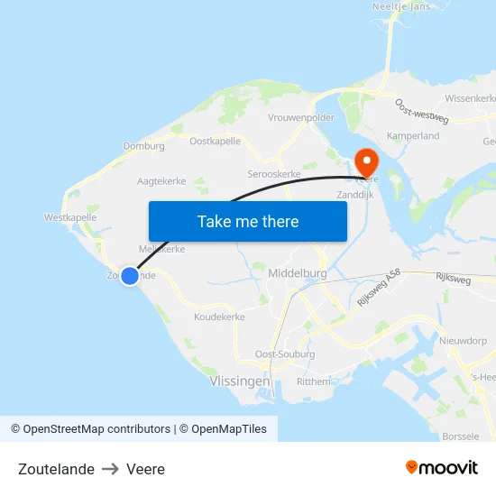 Zoutelande to Veere map