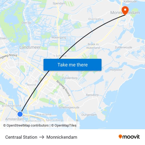 Centraal Station to Monnickendam map